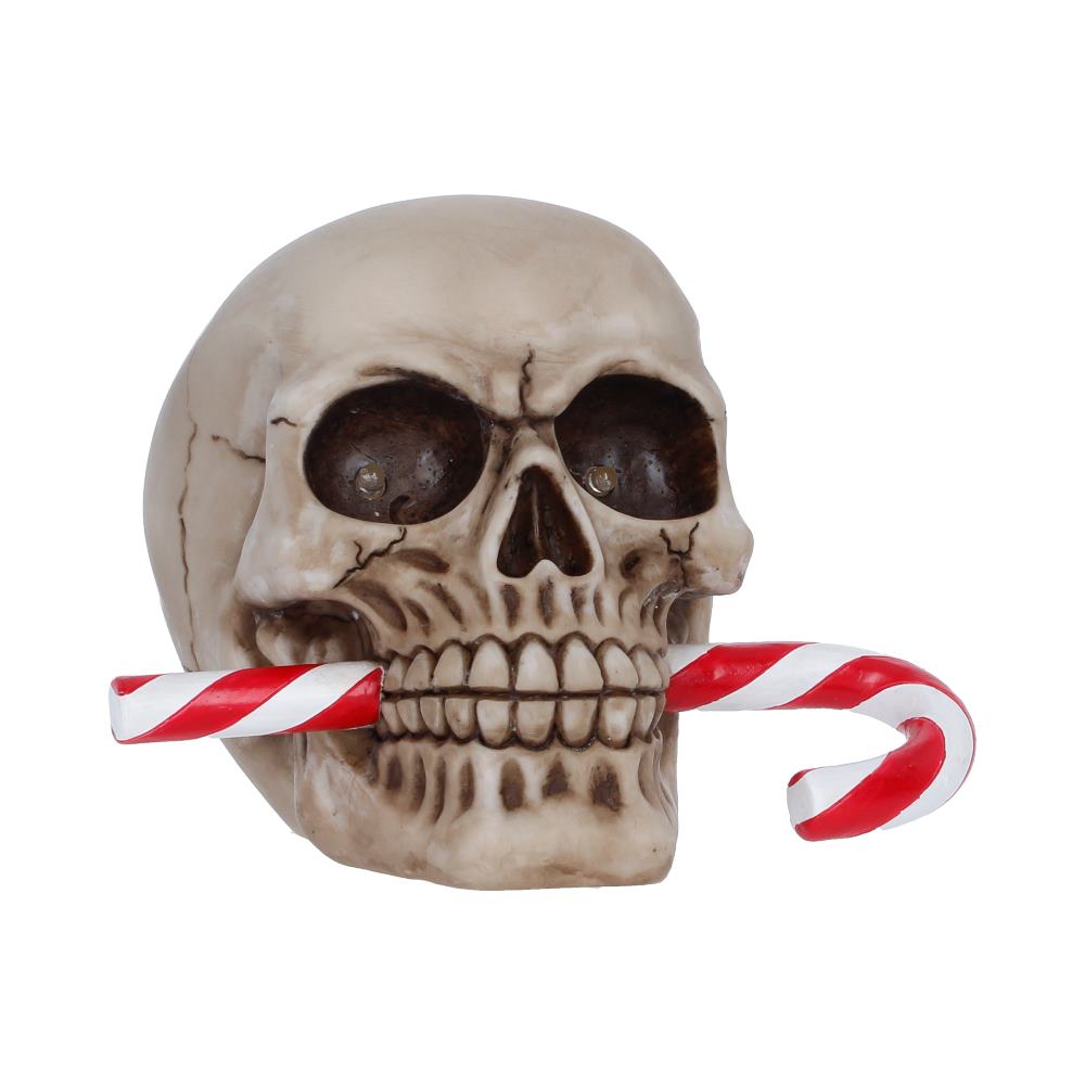 Frostbite Candy Cane LED Skull Figurine 12cm
