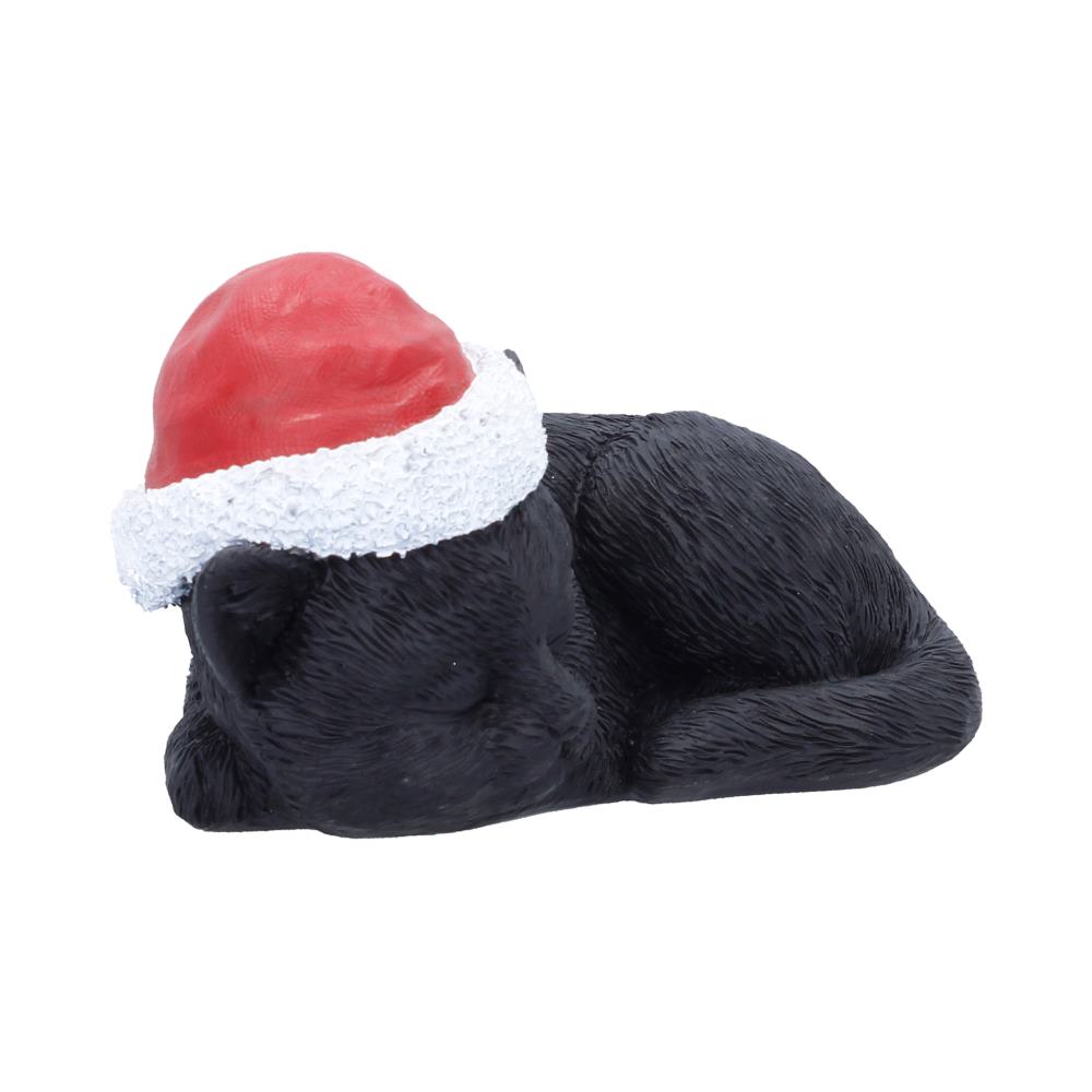 Sleeping Black Cat in Santa Hat 9.5cm