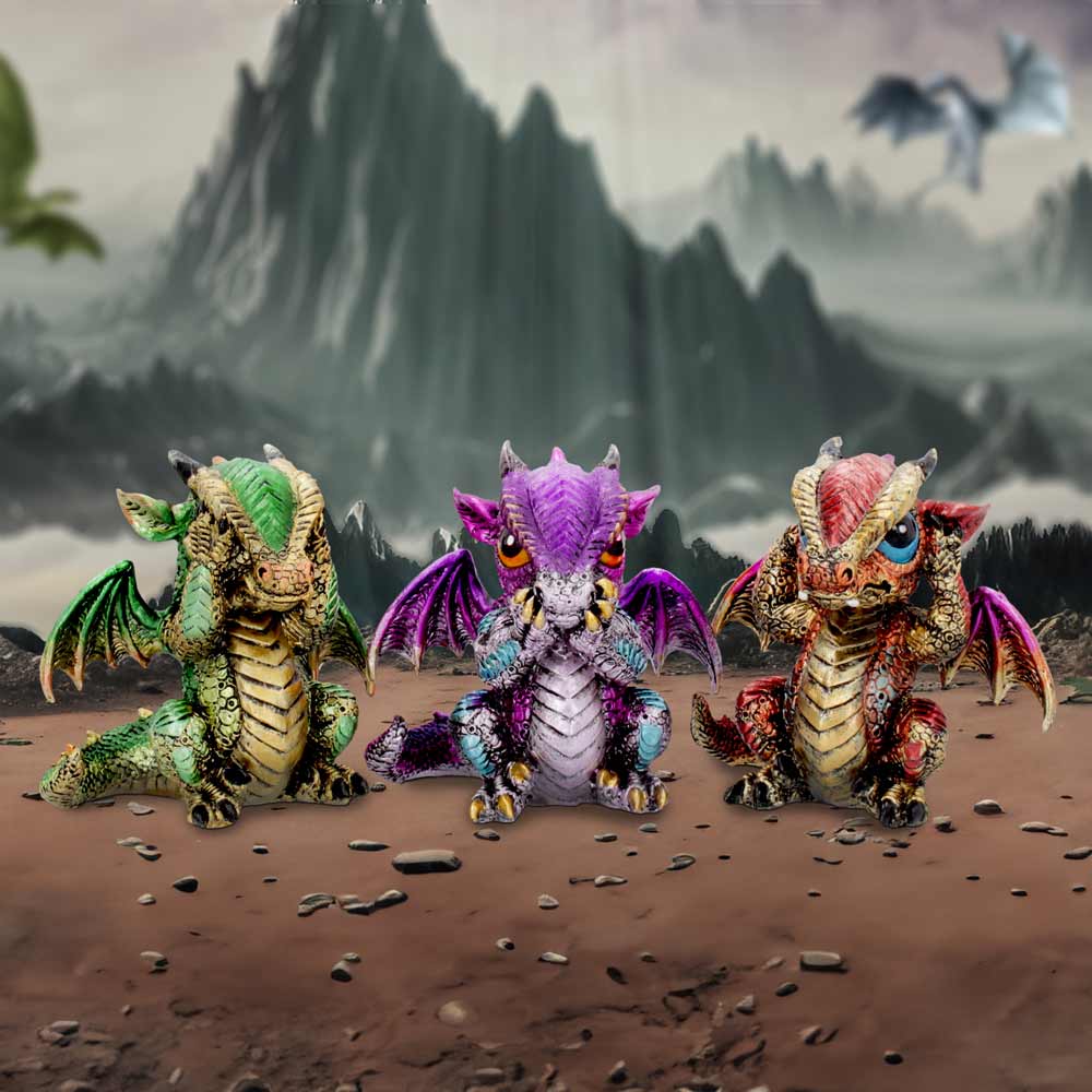 Three Wiselings Figurines Dragon Dragonling Ornaments