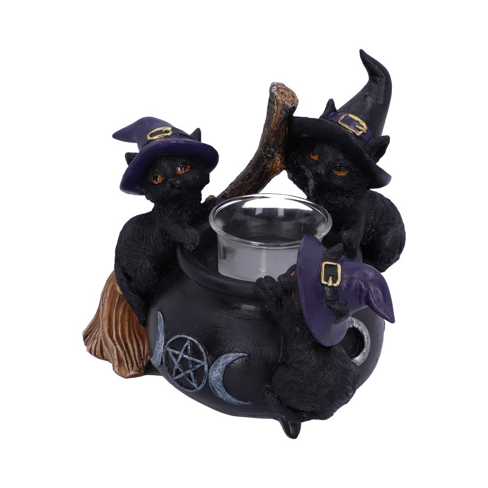 Familiar Cauldron Black Cat Candle Holder 12.5cm