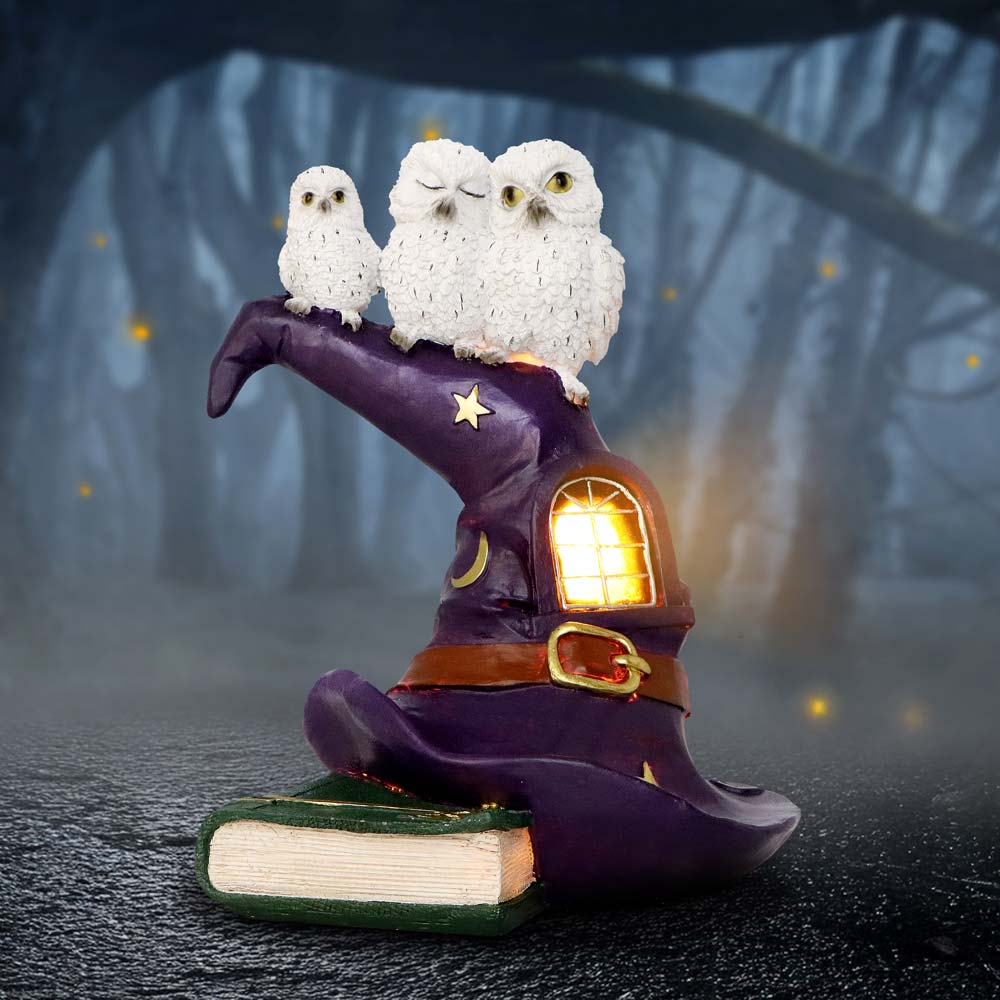 Owl Witch LED Hat Sculpture 18.3cm