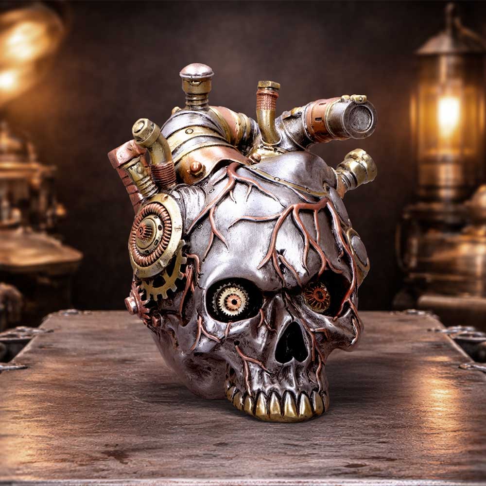 Cardiac Cranium Steampunk Silver Skull 17.5cm