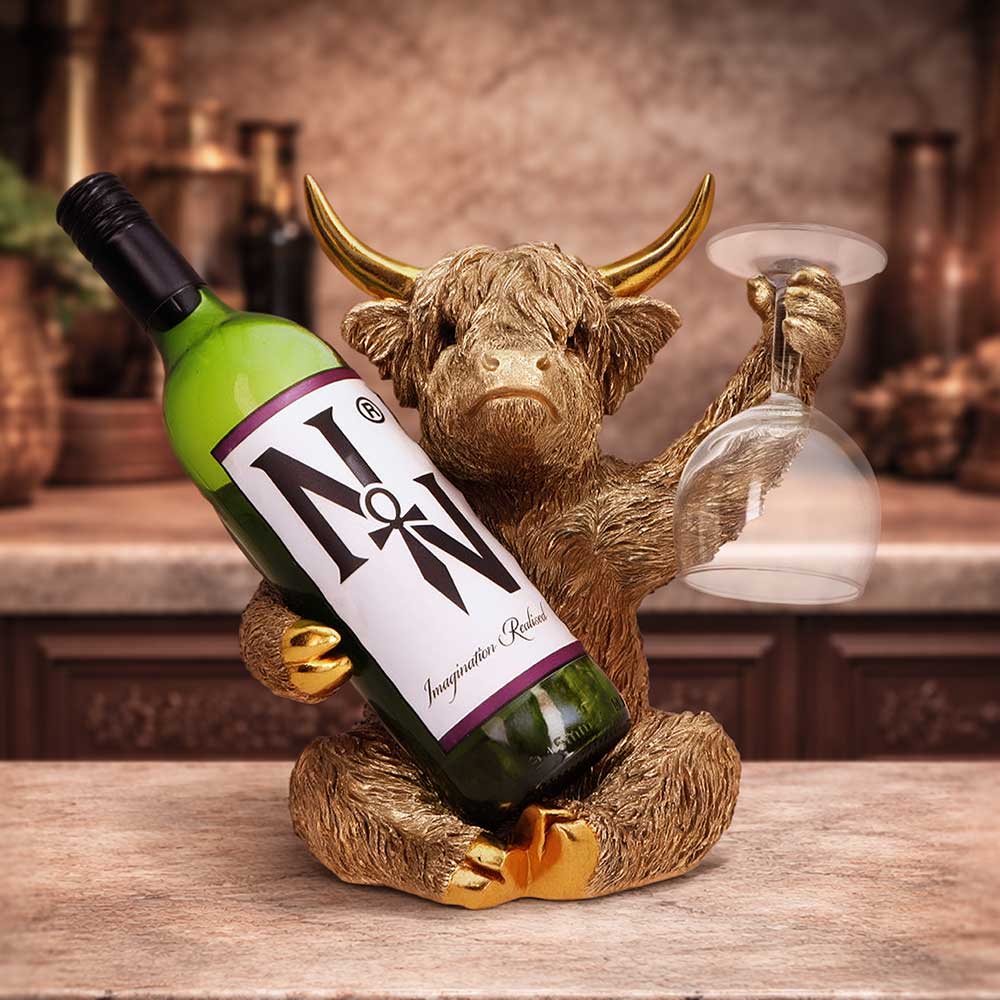 Gold Highland Cow Wine Bottle Holder 26.8cm