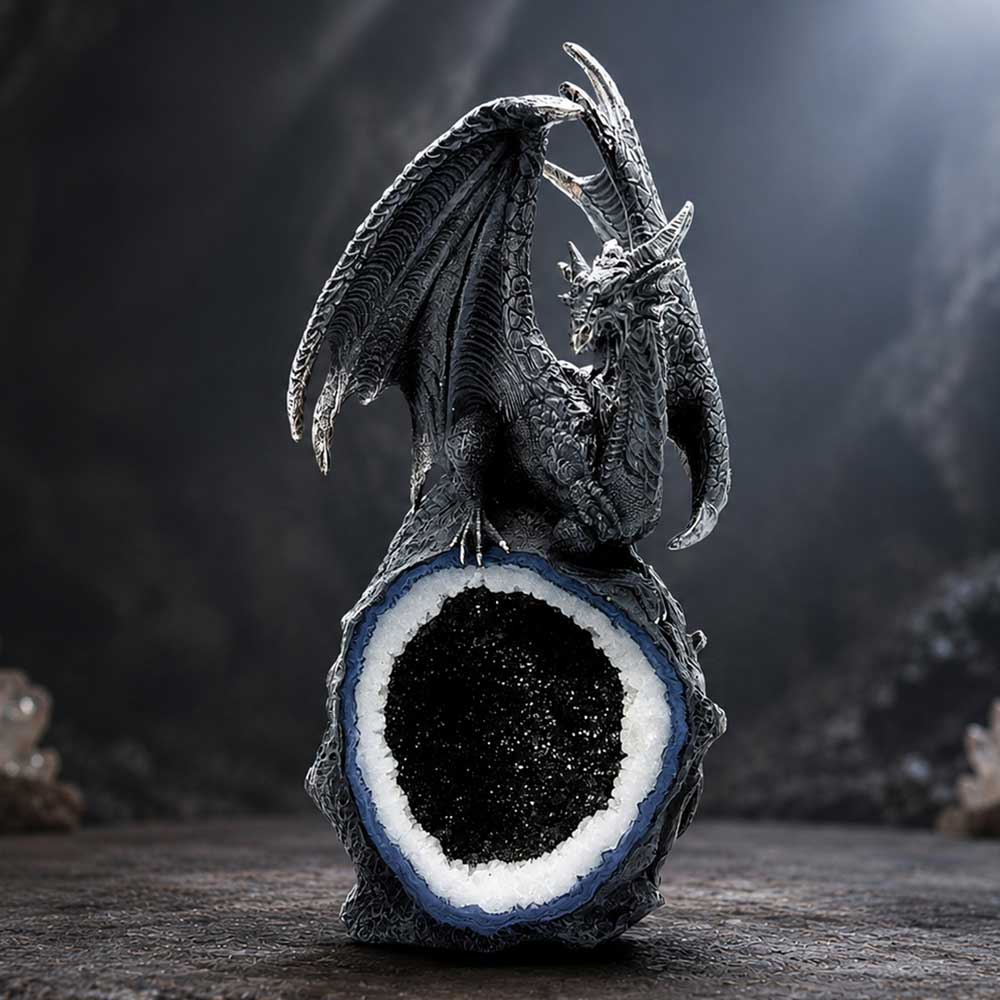 Black Dragon on Geode Figurine 22.6cm